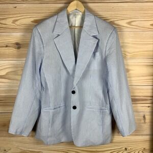 Seersucker Blazer Mens 50 Blue White Striped Preppy Sport Coat Jacket Unbranded